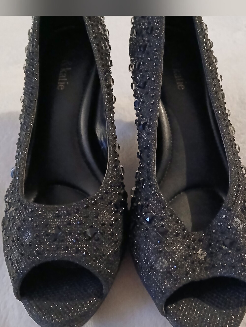 Kelly & Katie Black Sparkle Crystal Peep-Toe Heels, Size 8